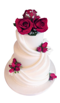 White Tiered Wedding Cakes with big Red Roses